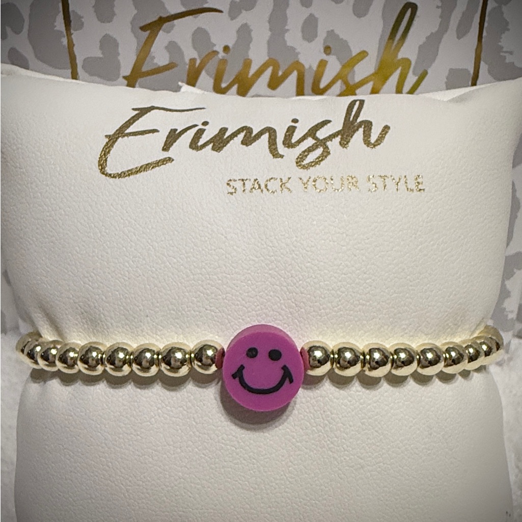 New Erimish Bracelet - Pink Happy Face Gold 12$